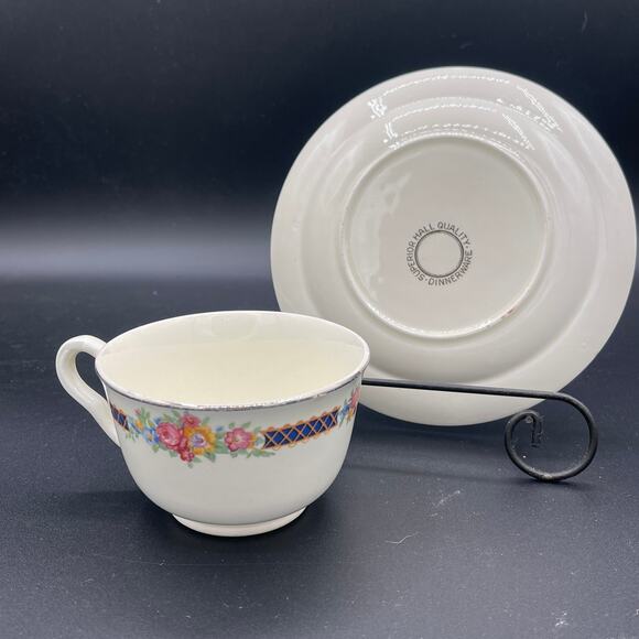 The Hall China Co. Blue Bouquet Teacup and Saucer Set - Picture 3 of 6